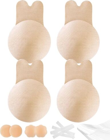 Adhesive Bra Sticky Bra 2 Pair, Push Up Sticky Boobs for Women, Invisible Silicone Bras for Backless Strapless Dress with Nipple Pasties(Black+Nude-L/XL) 01 in Saudi Arabia