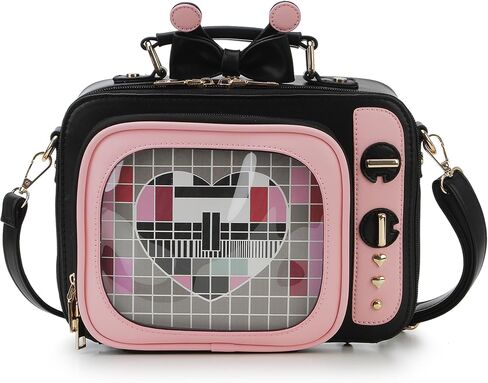 Women TV Shape Ita Bag Retro Television Shoulder Bag Design Ita Backpack with Inserts Unique female Clear Windows Anime Display Crossbody Bag for Enamel Pins Display in Kuwait