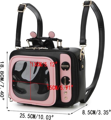 Women TV Shape Ita Bag Retro Television Shoulder Bag Design Ita Backpack with Inserts Unique female Clear Windows Anime Display Crossbody Bag for Enamel Pins Display in Kuwait