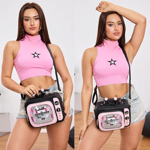 Women TV Shape Ita Bag Retro Television Shoulder Bag Design Ita Backpack with Inserts Unique female Clear Windows Anime Display Crossbody Bag for Enamel Pins Display in Kuwait