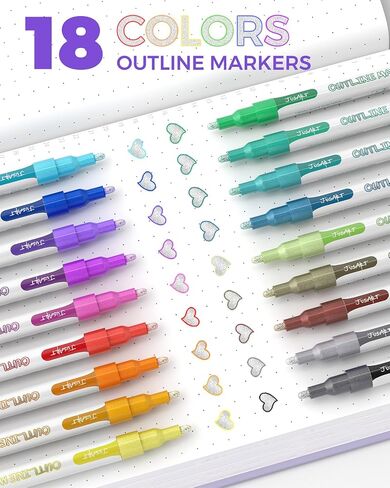 Double Line Outline Markers 18 Colors, Waterproof Glitter Markers for Coloring, Card Making, DIY, Art Supplies and Crafts, Trendy Stuff in Saudi Arabia