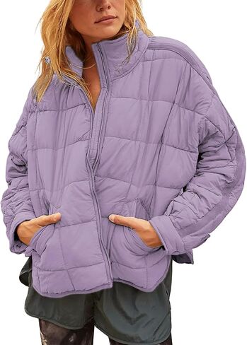Huaqiao Womens Quilted Puffer Jackets Lightweight Zipper Short Padded Coat With Pockets in Kuwait