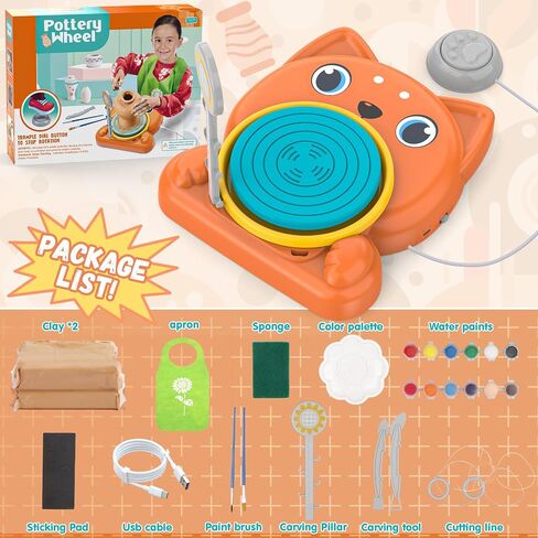 Pottery Wheel for Kids - Complete Pottery Painting Kit Arts and Crafts for Kids Ages 8-12 with 1.65lb Air Dry Clay Art Supplies for Kids Toys Girls Boy Birthday Gift for 6 7 8 9 10 11 12+ in Kuwait