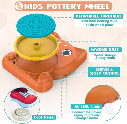 Pottery Wheel for Kids - Complete Pottery Painting Kit Arts and Crafts for Kids Ages 8-12 with 1.65lb Air Dry Clay Art Supplies for Kids Toys Girls Boy Birthday Gift for 6 7 8 9 10 11 12+ in Kuwait