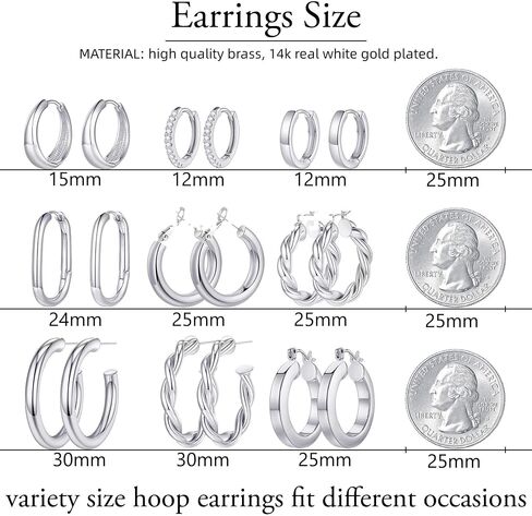 Yesteel 9 Pairs Gold Hoop Earrings for Women, 925 Sterling Silver Post 14K Real Gold Plated Chunky Hoop Earrings Set for Women Hypoallergenic Thick Lightweight Hoop Earrings for Women Gold Jewelry Gifts in Saudi Arabia