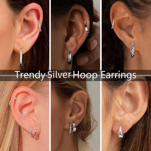 Yesteel 9 Pairs Gold Hoop Earrings for Women, 925 Sterling Silver Post 14K Real Gold Plated Chunky Hoop Earrings Set for Women Hypoallergenic Thick Lightweight Hoop Earrings for Women Gold Jewelry Gifts in Saudi Arabia