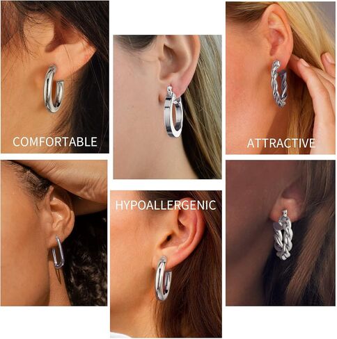 Yesteel 9 Pairs Gold Hoop Earrings for Women, 925 Sterling Silver Post 14K Real Gold Plated Chunky Hoop Earrings Set for Women Hypoallergenic Thick Lightweight Hoop Earrings for Women Gold Jewelry Gifts in Saudi Arabia