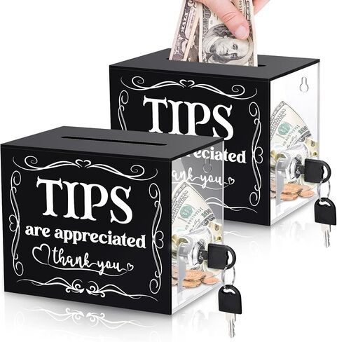 2 Pack Tip Jar Acrylic Tip Box with 4 Paste Hooks 4 Expansion Screws Money Storage Container Suggestion Box Raffle Cash Box Tip Bucket for Bartender Restaurants Bars Musicians Driver (2 PCS) in Kuwait