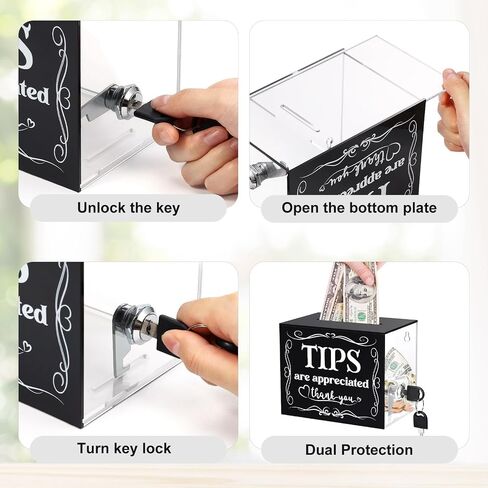 2 Pack Tip Jar Acrylic Tip Box with 4 Paste Hooks 4 Expansion Screws Money Storage Container Suggestion Box Raffle Cash Box Tip Bucket for Bartender Restaurants Bars Musicians Driver (2 PCS) in Kuwait