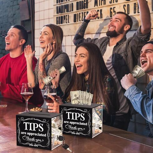 2 Pack Tip Jar Acrylic Tip Box with 4 Paste Hooks 4 Expansion Screws Money Storage Container Suggestion Box Raffle Cash Box Tip Bucket for Bartender Restaurants Bars Musicians Driver (2 PCS) in Kuwait