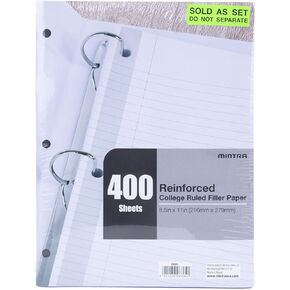 Mintra Reinforced Filler Paper (400 Sheets (4pk of 100), College Ruled)