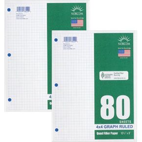 Graph Filler Paper 4x4 Ruled 2 Pack of 80 Sheets Each