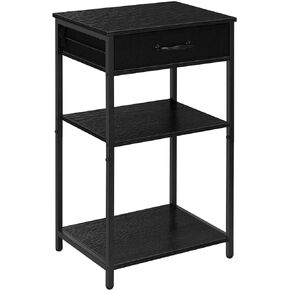 3 Tier Printer Stand Under Desk Small Printer Table with Storage Drawers Wood Printer Shelf Rack for Desk Black Side Table Nightstand for Home Office Organization