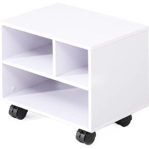 FITUEYES Mobile Printer Stand with Storage, Under Desk Black Wood Small Rolling Printer Table Work Cart with Wheels and 3 Compartment Organizer Spaces for Home Office, 15.7 x 11.8 x 13.8