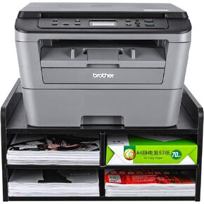 PAG 3 Tier Desktop Printer Stand with Storage, Paper Storage Holder Rack for Desk, Wooden Printer Organization for Home/Office, Antique Brown