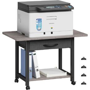 22"x15" Large Printer Stand with Storage Drawer, 2-Tier Under Desk Printer Table for Home Office, Printer Cart fit Fax Machine/3D Printer/Scanner(Brown)