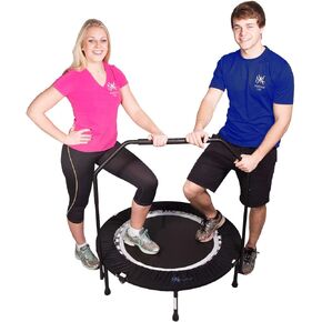 Maximus PRO Folding Rebounder USA | Voted #1 Indoor Exercise Mini Trampoline for Adults with Bar | Fitness & Weight Loss| Free Storage Bag, Resistance Bands, Online & DVD Workouts | Already Assembled