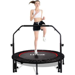 48" Foldable Fitness Trampolines with 4 Level Adjustable Heights Foam Handrail,Jump Trampoline for Kids and Adults Indoor&Outdoor, Max Load 440lbs