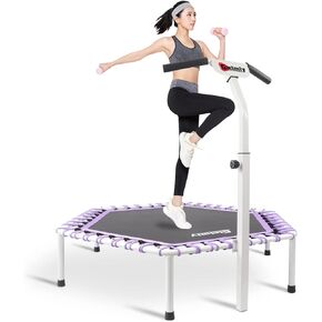 Gielmiy 48‘’Fitness Trampoline，Indoor Mini Trampoline for Adults ，rebounder Trampoline with 5 Adjustable Handle，Best Home Cardio Jump Fitness Workout and Lose Weight Trainer（max Load 330lbs）