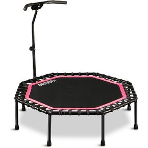 ONETWOFIT 51" Silent Trampoline with Adjustable Handle Bar, Fitness Trampoline Bungee Rebounder Jumping Cardio Trainer Workout for Adults…
