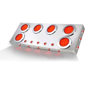 GG Grand General 91326 Stainless Steel Rear Center Light Panel with 4 inches and 1 inch Red/Red LED and Side Lights