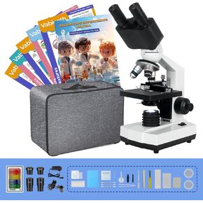 Cost-Effective Student Adult Binocular Microscope, Vabiooth Lab Compound Binocular Microscope with STEM Kit, Blank & Prepared Slides, 40X-2000X Magnification, X-Y Mechanical Stage, Abbe Condenser