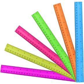 6PCS Clear Ruler, 12 Inch Plastic Rulers for School, Home, or Office, Clear Plastic Rulers, Assorted Colors.