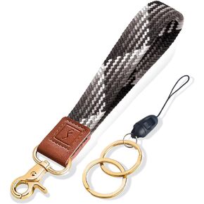 Braided Wristlet Keychain, Cute Wrist Lanyards for Keys, Upgraded Stretchy Key Chain Holder for Women Men, Wrist Strap Keychain for Car Keys Phone Camera Wallet ID Badges Card (Pink)