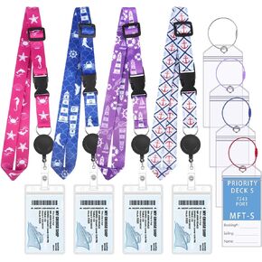4 Pack Cruise Lanyard for Cruise Ship Cards, Retractable Cruise Lanyards with 4 Pcs Cruise Luggage Tags & Waterproof Id Badge Holder (Classic Style)
