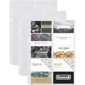 Dunwell Business Card Holder Sleeves (10 Pack for 200 Cards), Heavyweight Plastic Sheet Protect, Each Sleeve Holds 20 2x3.5 Namecards, 3-Hole Punched, Fits 3-Ring Binders