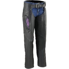 Milwaukee Leather Chaps for Women Black Naked Skin- Classic Black Color Wing Embroidery Motorcycle Chap- ML1179