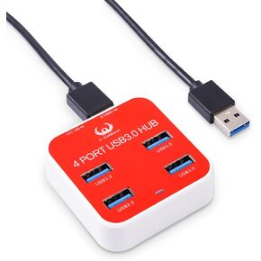 USB 3.0 Hub, 4-Port USB Hub，3.3ft Extension Cable ，USB Splitter USB Expander for Laptop, Xbox, Flash Drive, HDD, Console, Printer, Camera,Keyborad, Mouse (Red)