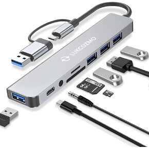 Updated USB Hub USB C Hub USB Splitter Port Extender 7 in 1 USB 3.0 Hub USB Adapter&USB C Splitter 4 USB 1 USBC TF/SD Card Reader Audio Output Compatible with MacBook/Pad Pro/Dell/HP Laptop/Phones…