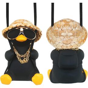 Cool Car Truck Stuff Things Automotive Mirror Hanging Funny Swing Black Duck Car Hanging Duck for Men Car Accessories Dashboard Decorations Rear View Mirror Must Haves Hippie Gifts Man Ornament