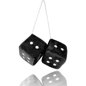 Pair 2.75" Black Fuzzy Plush Dice Classic Vintage [Nostalgic 80’s Fuzzy Car Dice for Mirror ] for Automotive Interior Mirrors