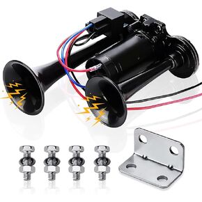 Horn Kit, 12V 150db Car Air Horn Super Loud 2 Trumpet Train Horn Kit with Compressor for Trucks Lorrys Trains Boats Jeep SUV or Vans (Black-2)