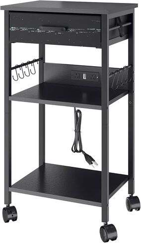 حامل حامل للطابعة من IBUYKE مع درج قماشي، طاولة طابعة من 3 طبقات مع مساحة تخزين، رف للطابعة مع منافذ طاقة، رف طابعة متعدد الوظائف تحت المكتب للمنزل والمكتب، أسود TLJ011B in Kuwait