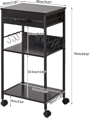حامل حامل للطابعة من IBUYKE مع درج قماشي، طاولة طابعة من 3 طبقات مع مساحة تخزين، رف للطابعة مع منافذ طاقة، رف طابعة متعدد الوظائف تحت المكتب للمنزل والمكتب، أسود TLJ011B in Kuwait