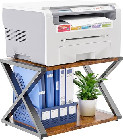 حامل طابعة WALI للمكتب، منظم سطح المكتب لرف تخزين الطابعة من الخشب الصلب بطبقتين لجهاز الفاكس والماسح الضوئي والناسخة والملفات والكتب (PTS002-B) in Kuwait