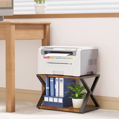 حامل طابعة WALI للمكتب، منظم سطح المكتب لرف تخزين الطابعة من الخشب الصلب بطبقتين لجهاز الفاكس والماسح الضوئي والناسخة والملفات والكتب (PTS002-B) in Kuwait
