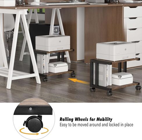 عربة دوارة للطابعة من OROPY Vintage ذات طبقتين، رف حامل للطابعة المحمولة مع عجلات لجهاز الفاكس والناسخة والماسح الضوئي - تحت أو بجانب التخزين المكتبي in Kuwait