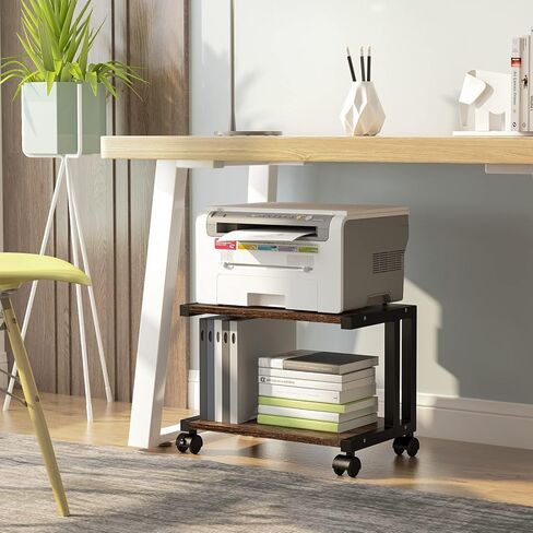 عربة دوارة للطابعة من OROPY Vintage ذات طبقتين، رف حامل للطابعة المحمولة مع عجلات لجهاز الفاكس والناسخة والماسح الضوئي - تحت أو بجانب التخزين المكتبي in Kuwait