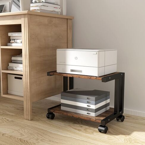 عربة دوارة للطابعة من OROPY Vintage ذات طبقتين، رف حامل للطابعة المحمولة مع عجلات لجهاز الفاكس والناسخة والماسح الضوئي - تحت أو بجانب التخزين المكتبي in Kuwait