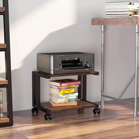 عربة دوارة للطابعة من OROPY Vintage ذات طبقتين، رف حامل للطابعة المحمولة مع عجلات لجهاز الفاكس والناسخة والماسح الضوئي - تحت أو بجانب التخزين المكتبي in Kuwait