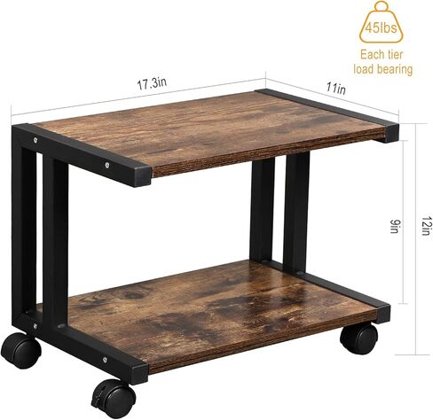 عربة دوارة للطابعة من OROPY Vintage ذات طبقتين، رف حامل للطابعة المحمولة مع عجلات لجهاز الفاكس والناسخة والماسح الضوئي - تحت أو بجانب التخزين المكتبي in Kuwait