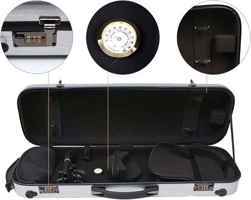 Violin Case 4/4 full size Carbon fiber Oblong Hard shell Rectangle violin case Soft padding with Backstraps &Music Sheet Bag (Black) in Saudi Arabia