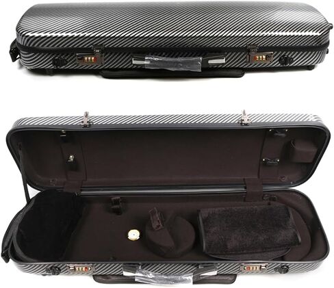 Violin Case 4/4 full size Carbon fiber Oblong Hard shell Rectangle violin case Soft padding with Backstraps &Music Sheet Bag (Black) in Saudi Arabia