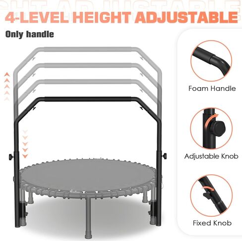 ملحق قضيب مقبض قابل للتعديل من BCAN لترامبولين اللياقة البدنية مقاس 40 بوصة/48 بوصة، 4 مستويات قابلة للتعديل (2'6 بوصة ~ 3'5 بوصة)، مقابض إسفنجية، سهلة التجميع (الترامبولين غير متضمن) in Kuwait