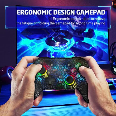 وحدة تحكم Joso Switch، وحدة تحكم لاسلكية متوافقة مع Switch/PS4/iOS/Android/PC مع ضوء RGB، اهتزاز مزدوج/6 محاور جيروسكوبية/برمجة ماكرو/Turbo، لوحة ألعاب لأجهزة Android/iPhone in Saudi Arabia