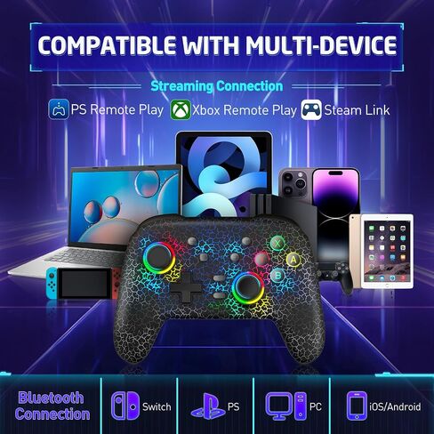وحدة تحكم Joso Switch، وحدة تحكم لاسلكية متوافقة مع Switch/PS4/iOS/Android/PC مع ضوء RGB، اهتزاز مزدوج/6 محاور جيروسكوبية/برمجة ماكرو/Turbo، لوحة ألعاب لأجهزة Android/iPhone in Saudi Arabia